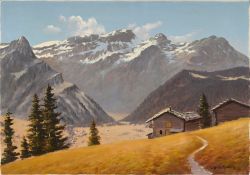 Eugène Devaud de Madelin (1906-1992), "Diablerets pris en montant ver le Col du Pillon", huile sur t