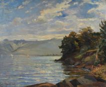 Louis Amédée Baudit (1870-1960), "La pointe de Fénalet, lac Léman", 1909, huile sur toile, signée et