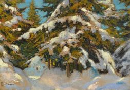 François Birbaum (1872-1947), Sapins enneigés, pastel sur papier, signé, 19x27 cm (à vue) Peint