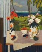 Georges Borgeaud (1914-1998), "Les pavots", 1980, huile sur toile, signée, contresignée, datée, titr