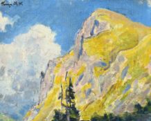 François Gos (1880-1975), "Le Chamossaire", huile sur panneau, signée, 21x26 cm (à vue) Au vers