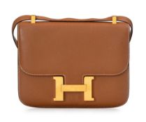 Hermès, sac Constance 23 en cuir Epsom Gold, année 1995, piqué sellier blanc, bouclerie plaquée or,