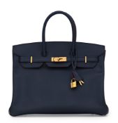 Hermès, sac Birkin 35 Contour en cuir Epsom bleu Indigo et finition rouge, année 2016 édition limité