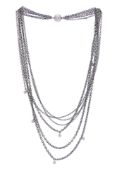 Ole Lynggaard, fermoir sphérique or gris 750 avec ses deux colliers multi-rangs interchangeables en