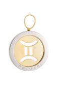 Bulgari, pendentif or 750 et acier ajouré du symbole des gémeaux, signé, h. 4.3 cm, 12g