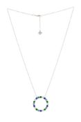 Piero Milano, collier en or gris 750 à maille forçat retenant un centre circulaire serti de saphirs,