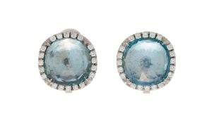 Marco Bicego, paire de clips d'oreilles or gris 750 texturé sertis foilback de topazes facettées ent