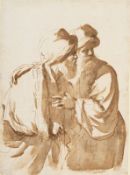 Giovanni Francesco Barbieri, dit Guercino (1591-1666),  Deux hommes barbus regardant à droite , encr