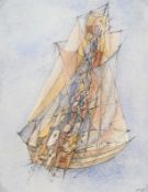 Otto Wols (1913-1951), Voilier au large , 1949, gouache et encre sur papier, signée, 17x13 cm