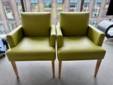 2 Boss Diane leather upholstered Armchairs, green (location in building: sixth floor)