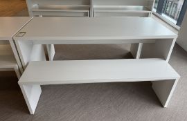 Dining/Breakout Table, 1600mm x 700mm x 750mm, white, with 2 benches, 1500mm x 350mm x 450mm,