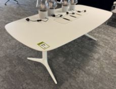 Shaped Meeting Table, 2100mm x 970mm x 720mm, white topped, with cable management (location in