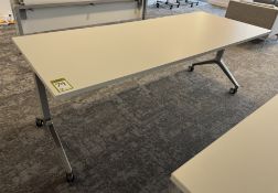 Mobile flip down Meeting Table, 2000mm x 800mm x 4730mm, white top (location in building: sixth