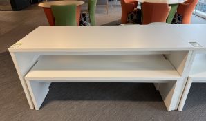 Dining/Breakout Table, 1600mm x 700mm x 750mm, white, with 2 benches, 1500mm x 350mm x 450mm,