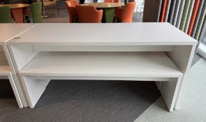 Dining/Breakout Table, 1600mm x 700mm x 750mm, white, with 2 benches, 1500mm x 350mm x 450mm,