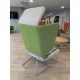 Contemporary upholstered breakout winged Armchair, with chrome legs, green (location in building: - Image 3 of 5