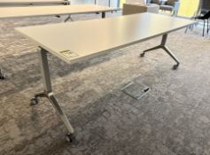 Mobile flip down Meeting Table, 2000mm x 800mm x 4730mm, white top (location in building: sixth