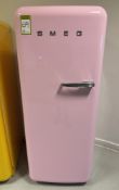 Smeg Fridge, 600mm x 680mm x 1510mm, with integrated freezer, pink (location in building: sixth