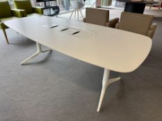 Shaped Meeting Table, 2100mm x 990mm x 720mm, white, with cable management (location in building: