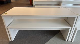 Dining/Breakout Table, 1600mm x 700mm x 750mm, white, with 2 benches, 1500mm x 350mm x 450mm,