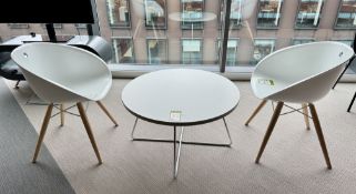 Orangebox Elan 06 circular Coffee Table, 800mm diameter x 450mm, white, with chrome legs and 2