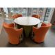 Beech effect circular Meeting Table, 1200mm diameter x 700mm, with upholstered base and 4 - Image 1 of 6