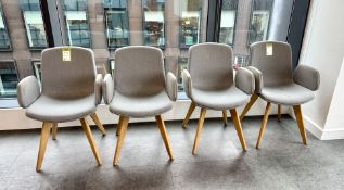 4 upholstered Armchairs, grey, with wood legs (location in building: room 401 rascal)