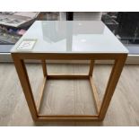 Oak framed Perspex top Lamp Table, 450mm x 450mm x 500mm (location in building: sixth floor)