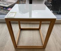 Oak framed Perspex top Lamp Table, 450mm x 450mm x 500mm (location in building: sixth floor)
