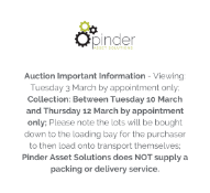 Auction Important Information - Viewing: Tuesday 3 March by appointment only; Collection: Between
