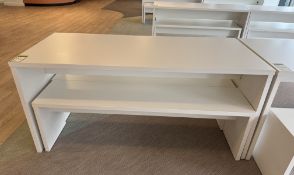 Dining/Breakout Table, 1600mm x 700mm x 750mm, white, with 2 benches, 1500mm x 350mm x 450mm,