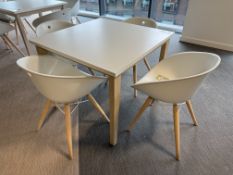Square top Café Table, 900mm x 900mm x 750mm, white, with 4 Pedrali Gliss tub chairs (location in