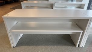 Dining/Breakout Table, 1600mm x 700mm x 750mm, white, with 2 benches, 1500mm x 350mm x 450mm,