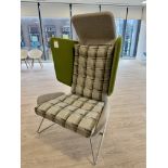 Contemporary upholstered breakout winged Armchair, with chrome legs, green (location in building: