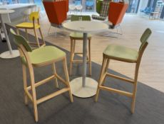 Circular High Table, 600mm diameter x 1050mm, with 3 Connection high stools, sea green (location