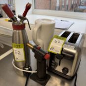 Toaster, Creamer, Browning Torch and Kettle (location in building: first floor)
