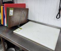 9 various Nylon Chopping Boards and Stand (location in building: first floor)