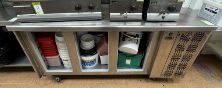 Stainless steel mobile Chilled Counter, 1870mm x 700mm x 900mm, including contents glassware (