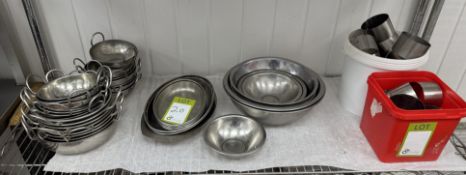 Quantity Balti Dishes, Mixing Bowls, etc, to shelf (location in building: first floor)