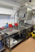 Single tray Dishwashing System comprising Maidaid Evolution 2035WS stainless steel dishwasher,