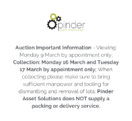 Auction Important Information - Viewing: Monday 9 March by appointment only; Collection: Monday 16