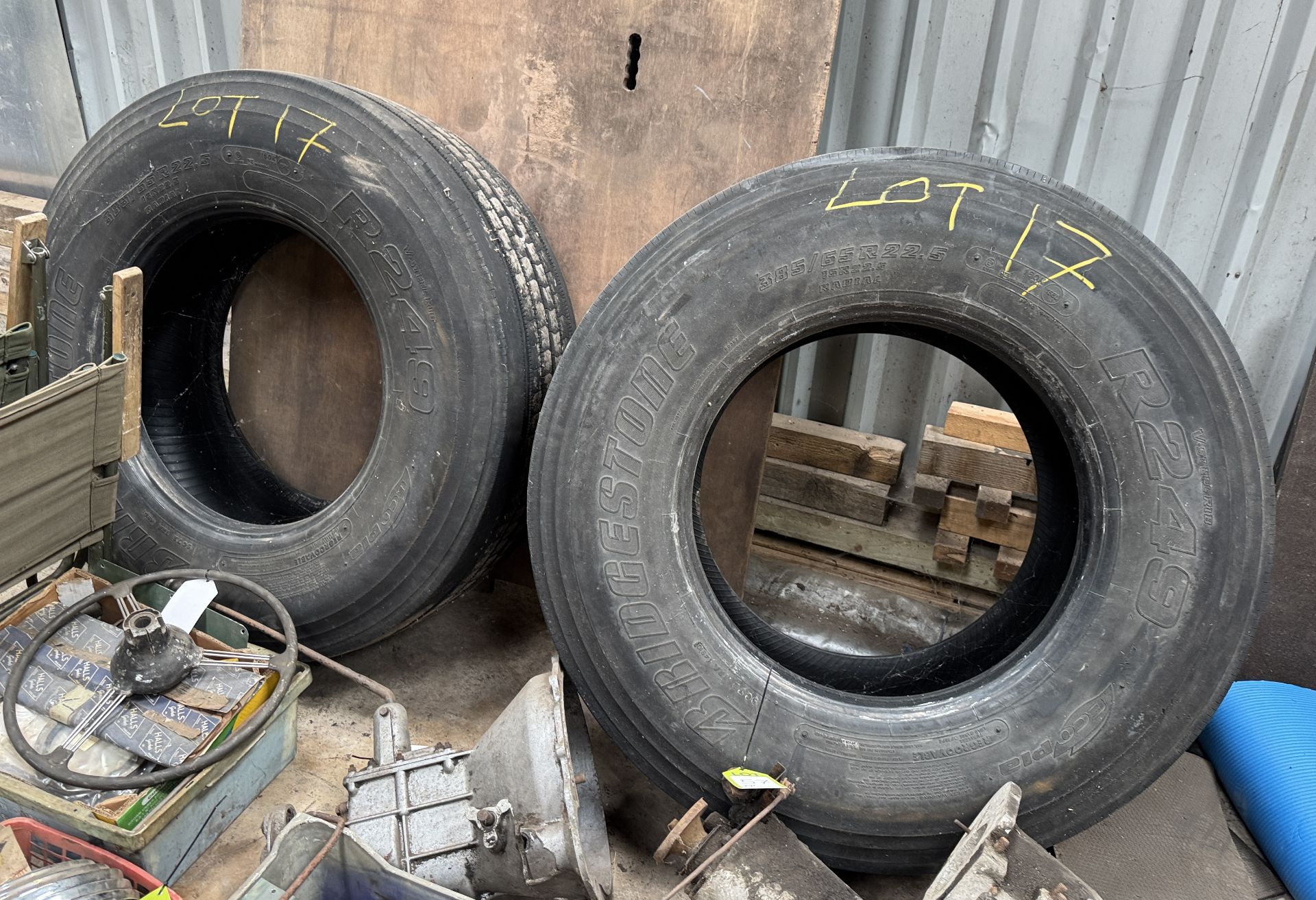 Pair Bridgestone R249 Truck Tyres, 385/65R 22.5