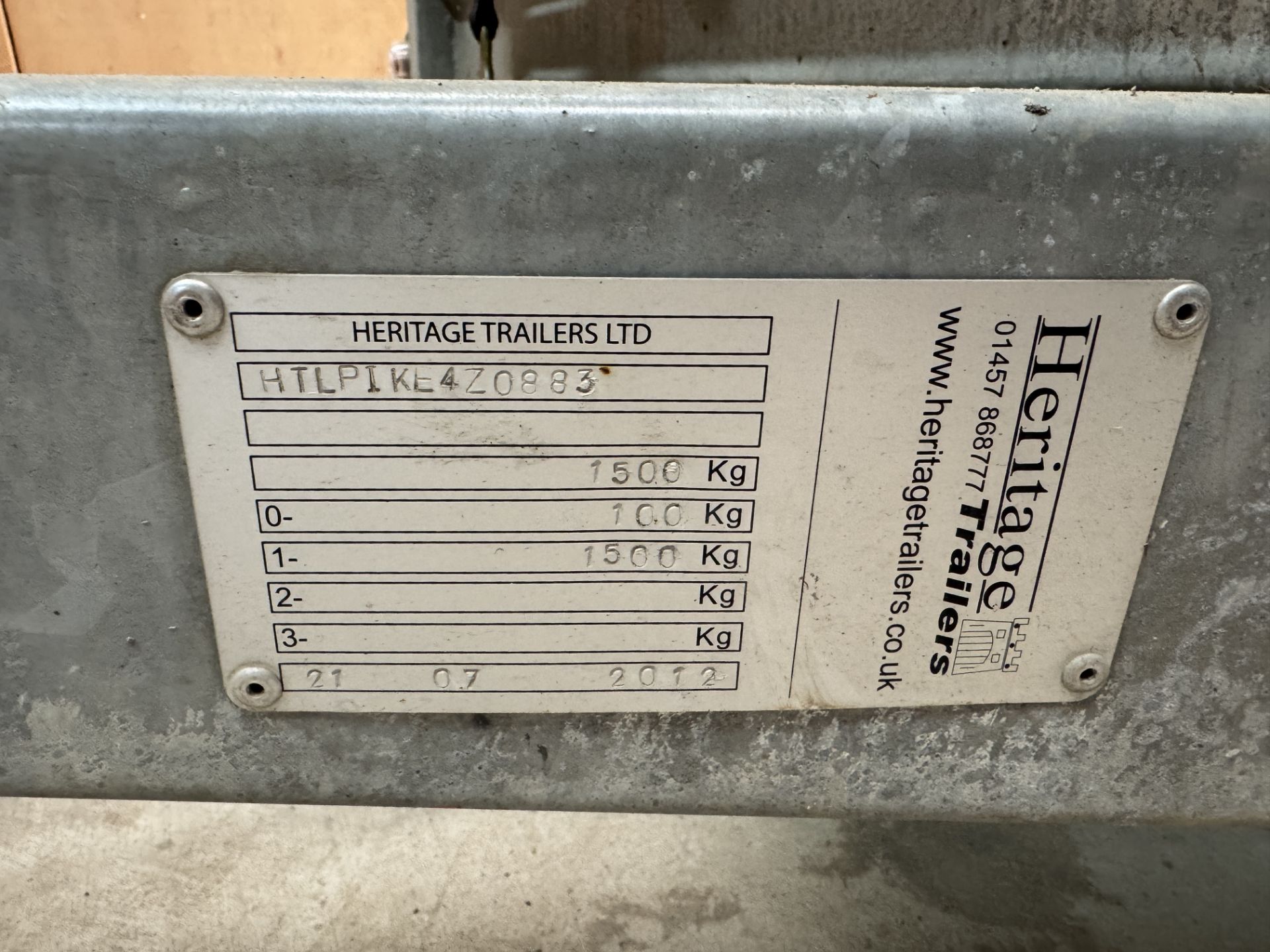 Heritage Trailers single axle Plant Trailer, 1500kg capacity, 2450mm x 1220mm bed size, with drop - Image 9 of 13