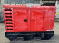 SDMO R100 skid mounted Generator, 100kva, 25189hours, John Deere engine, acoustic cabinet (Location:
