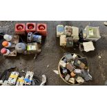 Quantity Audible Sirens/Bells and Lights; 5 various On/Off Switches, etc; Tub various Electrical