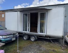 Premier Mobiles Twin axle Marketing Suite, with steps, staging and awning, 3500kg Gross Weight