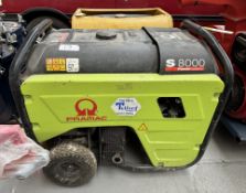Pramac S8000 portable petrol driven Generator, 5.47kw output, 2 115volt and 2 230volt outlets,