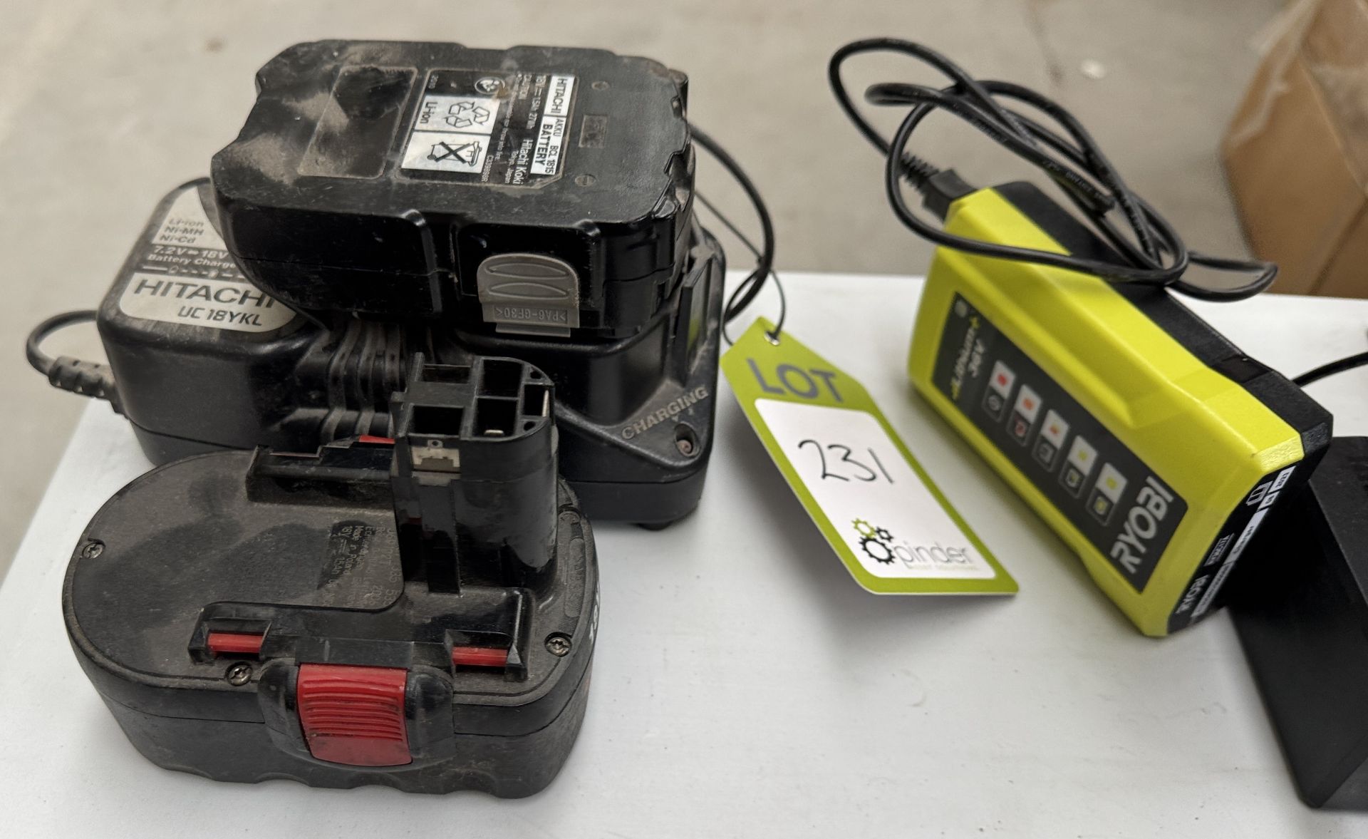 2 Battery Chargers, Hitachi and Bosch 18volt Batteries