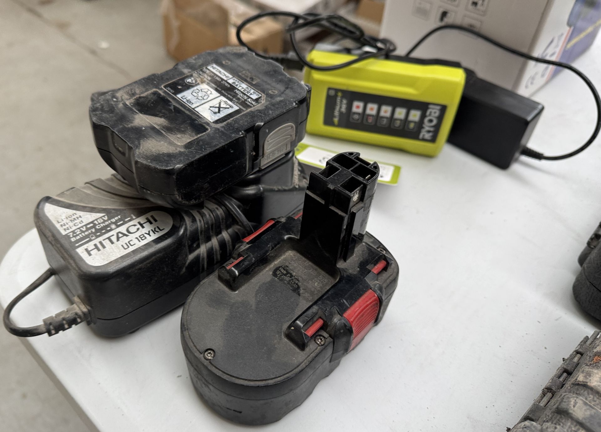 2 Battery Chargers, Hitachi and Bosch 18volt Batteries - Image 4 of 6