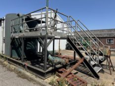Skid mounted Mixing Tank, capacity 2160 gallons, with hopper feed, Brandt agitator, pipework, steps,
